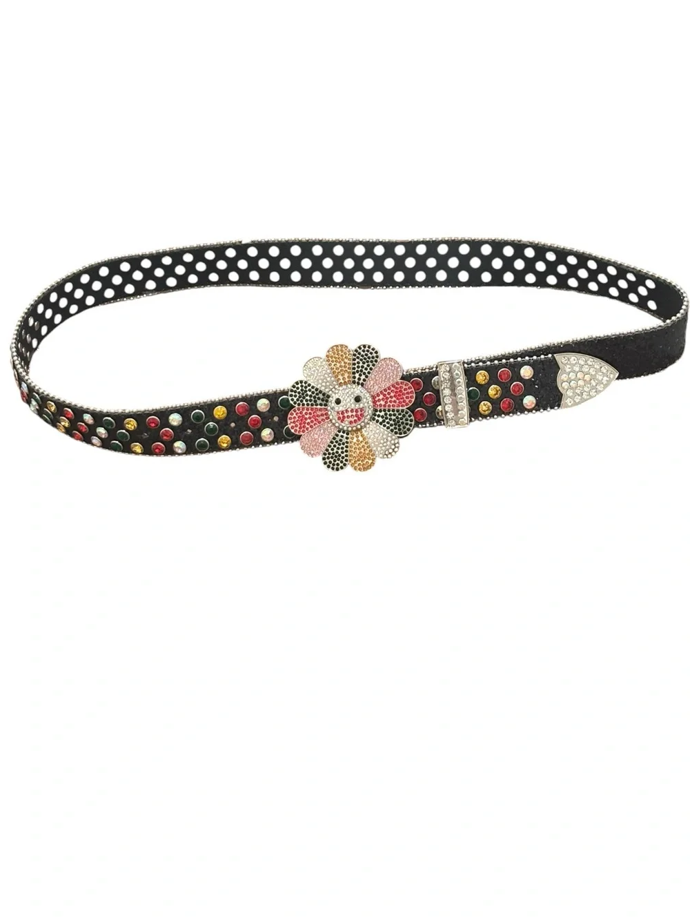 Rhinestone Flower Spinning Belt Buckle - Multicolor Smiley Flower Super Cute